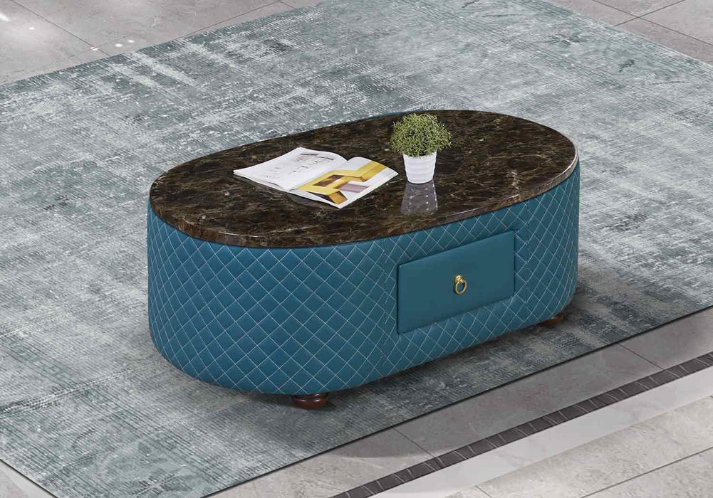 European Furniture - Makassar Coffee Table in Sand Beige & Blue - 52554-CT
