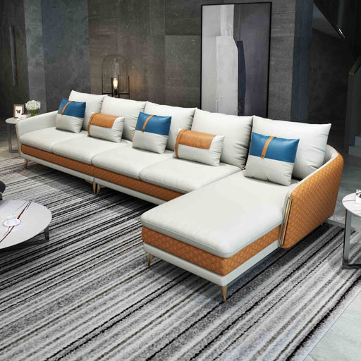 European Furniture - Icaro Mansion Sectional in Off White-Orange - 64433R-5RHF - GreatFurnitureDeal