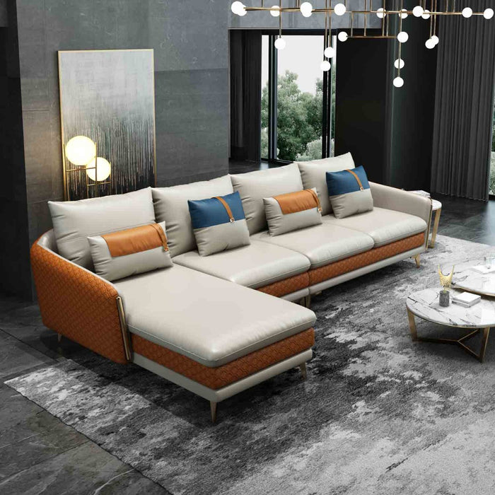 European Furniture - Icaro Left Hand Facing Sectional in Off White-Orange - 64435L-4LHF