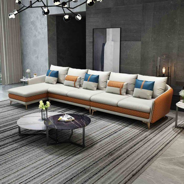 European Furniture - Icaro Mansion Sectional in Off White-Orange - 64435L-5LHF