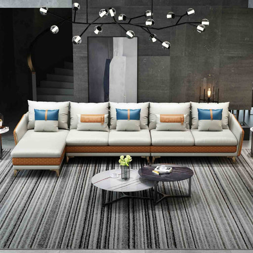 European Furniture - Icaro Mansion Sectional in Off White-Orange - 64435L-5LHF - GreatFurnitureDeal