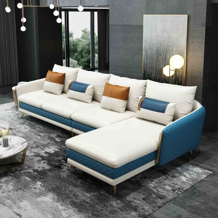 European Furniture - Icaro Right Hand Facing Sectional in Off White-Blue - 64439R-4RHF