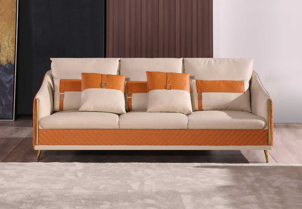European Furniture - Icaro 3 Piece Living Room Set in Off White-Orange - 64455-3SET