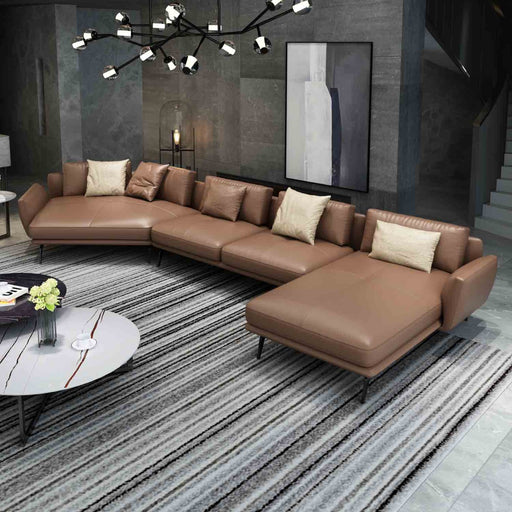 European Furniture - Santiago Sectional in Russet Brown Leather - 83540R-3RHF - GreatFurnitureDeal