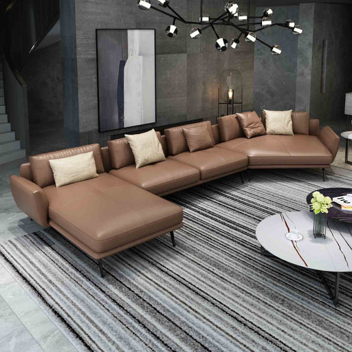 European Furniture - Santiago Sectional in Russet Brown Leather - 83541L-3LHF - GreatFurnitureDeal
