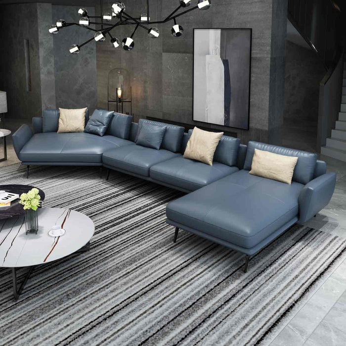 European Furniture - Santiago Sectional in Italian Grey Leather - 83544R-3RHF