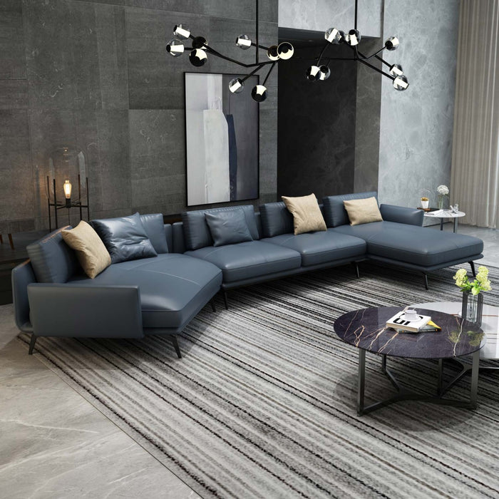 European Furniture - Santiago Sectional in Italian Grey Leather - 83544R-3RHF