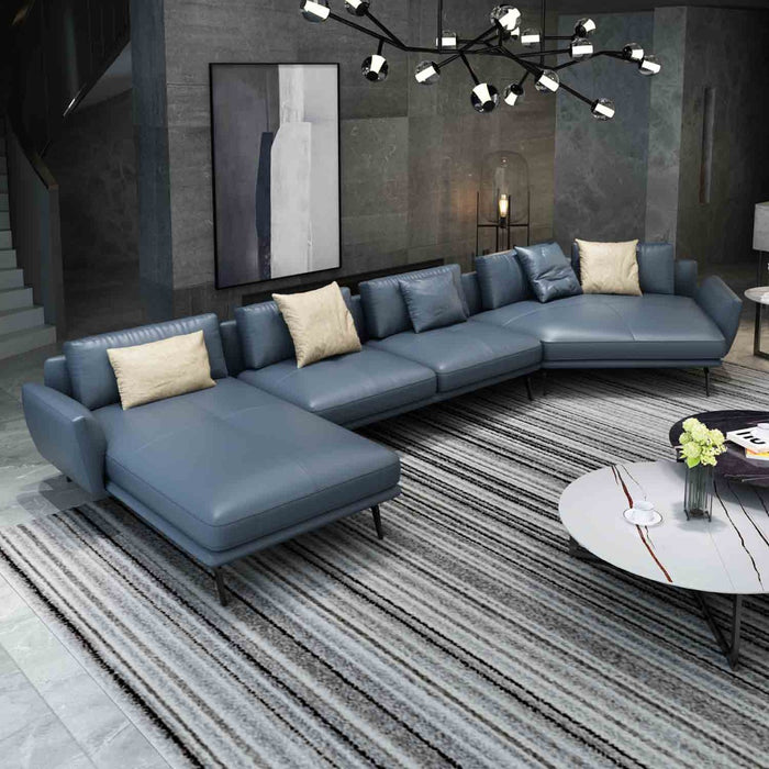 European Furniture - Santiago Sectional in Italian Grey Leather - 83545L-3LHF