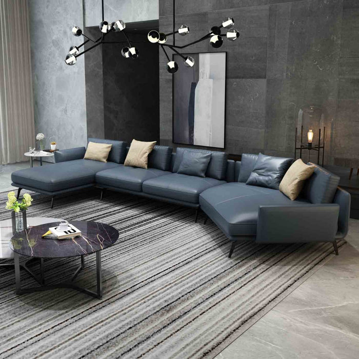 European Furniture - Santiago Sectional in Italian Grey Leather - 83545L-3LHF - GreatFurnitureDeal