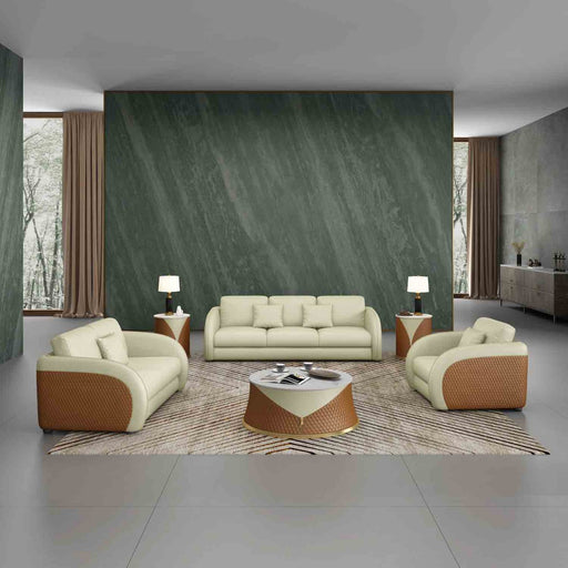 European Furniture - Noir 3 Piece Living Room Set in Beige & Cognac - 90881-3SET - GreatFurnitureDeal
