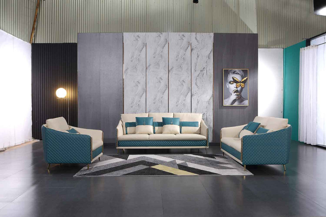 European Furniture - Icaro Sofa in Off White-Blue - 64457-S - GreatFurnitureDeal