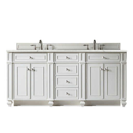 James Martin Furniture - Bristol 72" Double Vanity, Bright White, w- 3 CM Eternal Jasmine Pearl Quartz Top - 157-V72-BW-3EJP - GreatFurnitureDeal