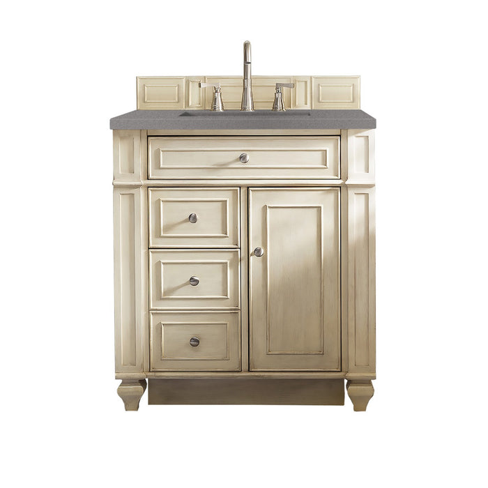 James Martin Furniture - Bristol 30" Single Vanity, Vintage Vanilla, w- 3 CM Grey Expo Quartz Top - 157-V30-VV-3GEX - GreatFurnitureDeal