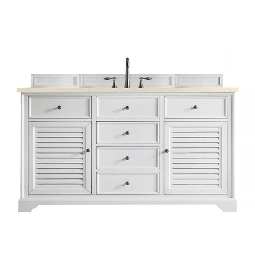 James Martin Furniture - Savannah 60" Single Vanity Cabinet, Bright White, w- 3 CM Eternal Marfil Quartz Top - 238-104-V60S-BW-3EMR - GreatFurnitureDeal