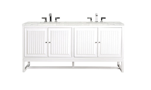 James Martin Furniture - Athens 72" Double Vanity Cabinet, Glossy White, w- 3 CM Eternal Jasmine Pearl Quartz Top - E645-V72-GW-3EJP - GreatFurnitureDeal