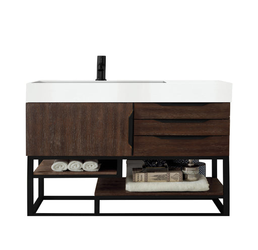 James Martin Furniture - Columbia 36" Single Vanity, Coffee Oak, Matte Black w/ Glossy White Composite Top - 388-V36-CFO-MB-GW - GreatFurnitureDeal