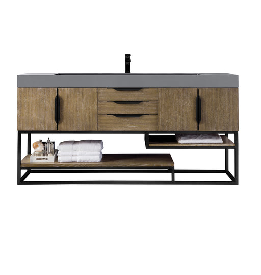 James Martin Furniture - Columbia 72" Single Vanity, Latte Oak, Matte Black w/ Dusk Grey Glossy Composite Top - 388-V72S-LTO-MB-DGG - GreatFurnitureDeal