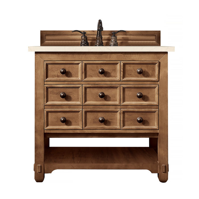 James Martin Furniture - Malibu 36" Single Vanity Cabinet, Honey Alder, w- 3 CM Eternal Marfil Quartz Top - 500-V36-HON-3EMR - GreatFurnitureDeal