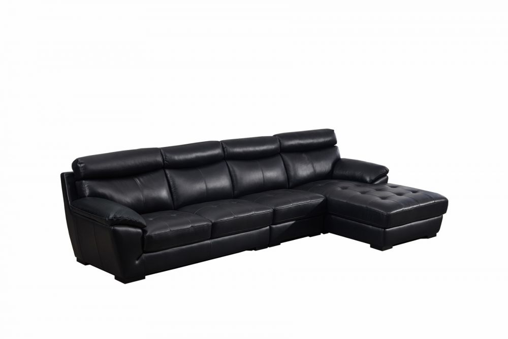 American Eagle Furniture - EK-L021 Black Italian Leather Sectional - Left Sitting - EK-L021L-BK