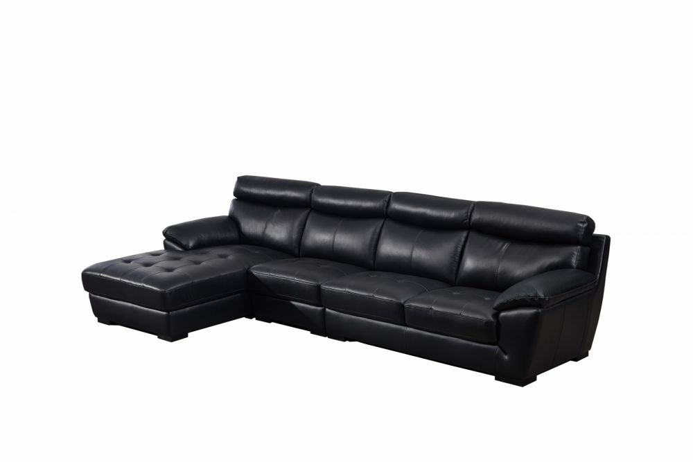 American Eagle Furniture - EK-L021 Black Italian Leather Sectional - Right Sitting - EK-L021R-BK