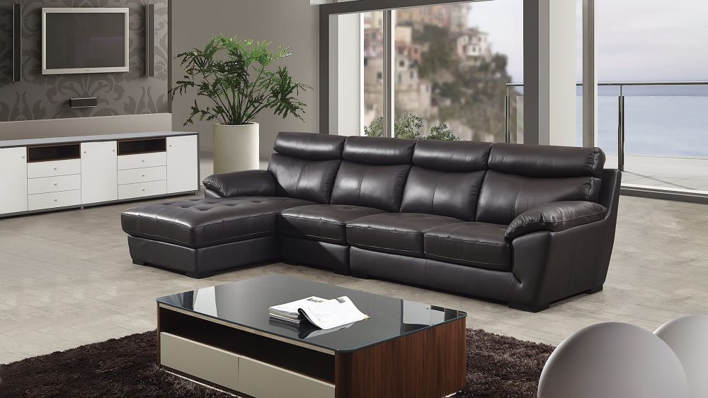 American Eagle Furniture - EK-L021 Dark Chocolate Italian Leather Sectional - Right Sitting - EK-L021R-DC - GreatFurnitureDeal