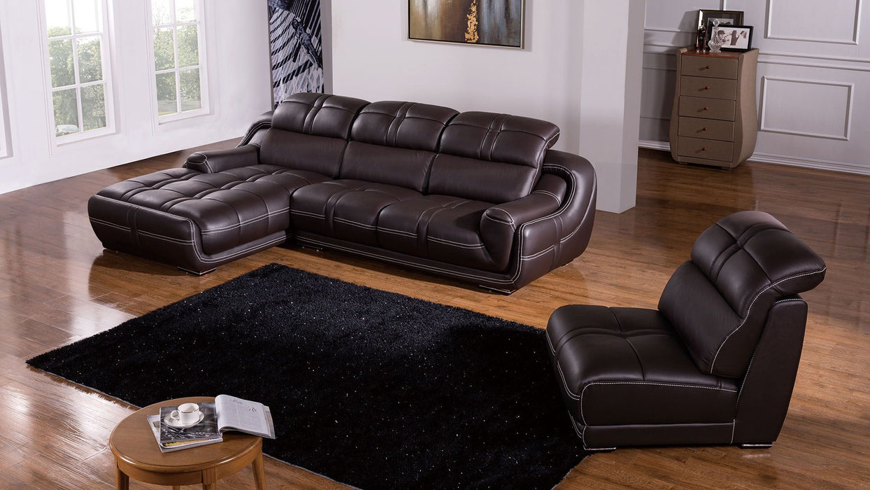 American Eagle Furniture - EK-L201 Dark Brown Genuine Leather Sectional - Right Sitting - EK-L201R-DB