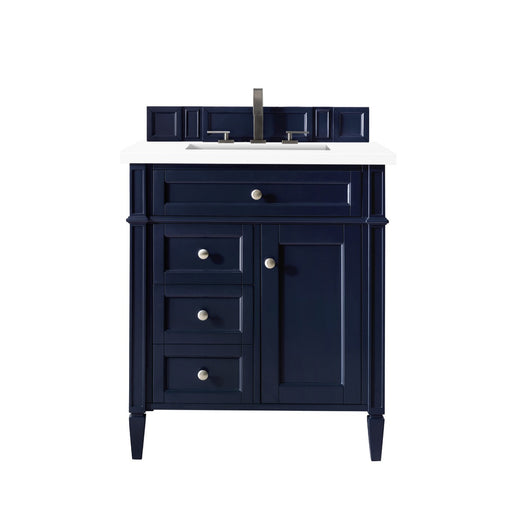 James Martin Furniture - Brittany 30" Single Vanity, Victory Blue w- 3 CM Classic White Quartz Top - 650-V30-VBL-3CLW - GreatFurnitureDeal