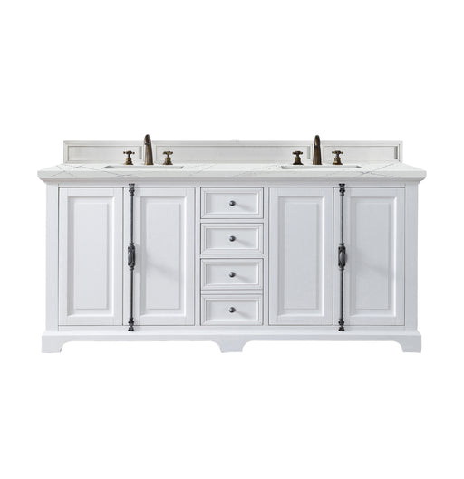 James Martin Furniture - Providence 72" Double Vanity Cabinet, Bright White, w/ 3 CM Ethereal Noctis Quartz Top - 238-105-V72-BW-3ENC - GreatFurnitureDeal