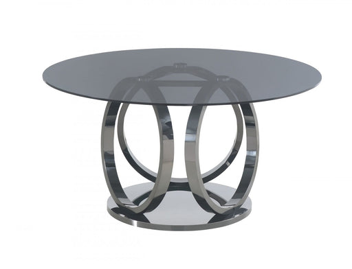 VIG Furniture - Modrest Enid - Modern Smoked Glass & Black Stainless Steel Round Dining Table - VGZAT009-DT - GreatFurnitureDeal