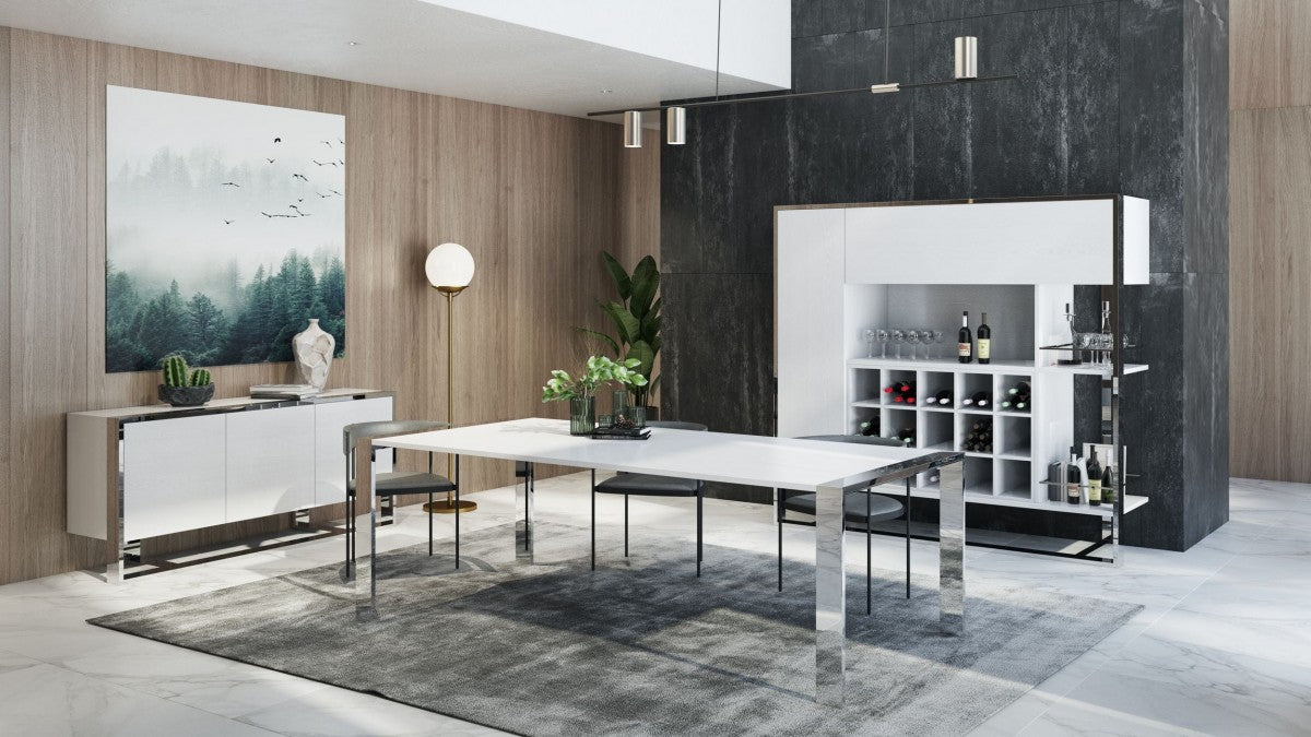 VIG Furniture - Modrest Fauna - Modern White High Gloss & Stainless Steel Chrome Dining Table - VGBBBN-2T-WHT-DT - GreatFurnitureDeal