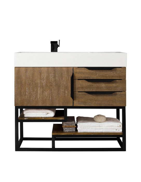 James Martin Furniture - Columbia 36" Single Vanity, Latte Oak, Matte Black w/ Glossy White Composite Top - 388-V36-LTO-MB-GW