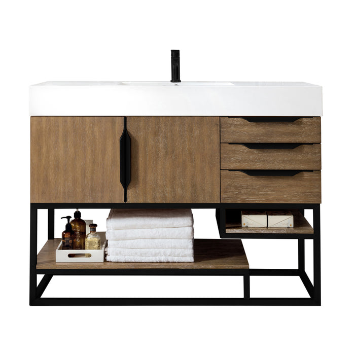 James Martin Furniture - Columbia 48" Single Vanity, Latte Oak, Matte Black w/ Glossy White Composite Top - 388-V48-LTO-MB-GW