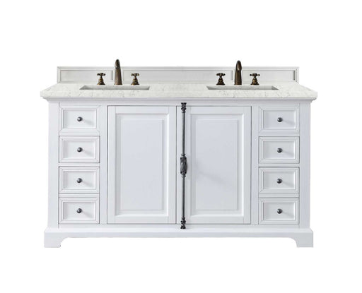 James Martin Furniture - Providence 60" Double Vanity Cabinet, Bright White, w- 3 CM Eternal Jasmine Pearl Quartz Top - 238-105-V60D-BW-3EJP - GreatFurnitureDeal