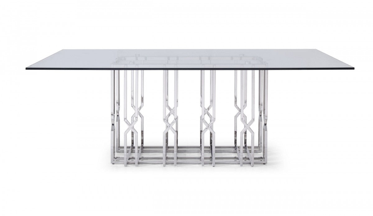 VIG Furniture - Modrest Ericson - Modern Glass & Stainless Steel Dining Table - VGVCT1980-22-GRY-DT