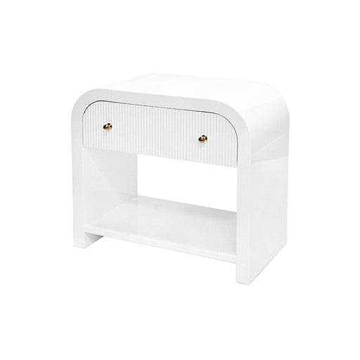 Worlds Away - Esther Waterfall Edge Side Table With Fluted Drawer Front In White Lacquer - ESTHER WH - GreatFurnitureDeal