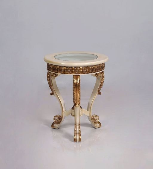 European Furniture - Veronica Luxury End Table in Antique Beige and Antique Dark Gold leaf - 47075-ET - GreatFurnitureDeal