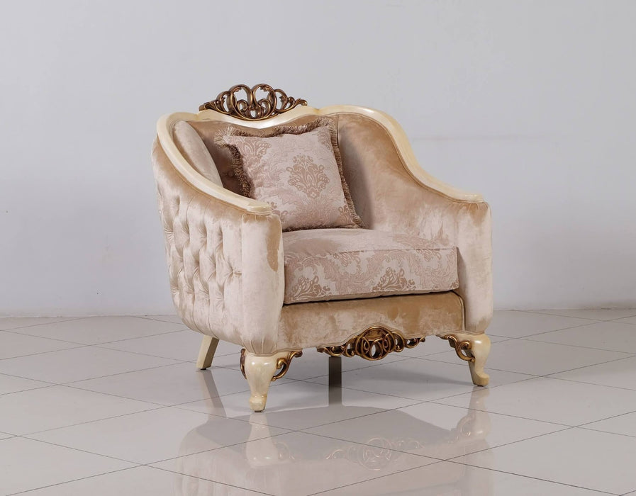 European Furniture - Angelica 4 Piece Living Room Set in Beige & Gold - 45350-4SET