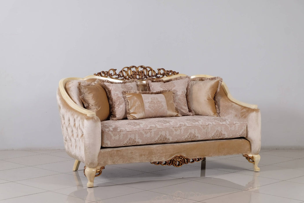 European Furniture - Angelica 4 Piece Living Room Set in Beige & Gold - 45350-4SET - GreatFurnitureDeal