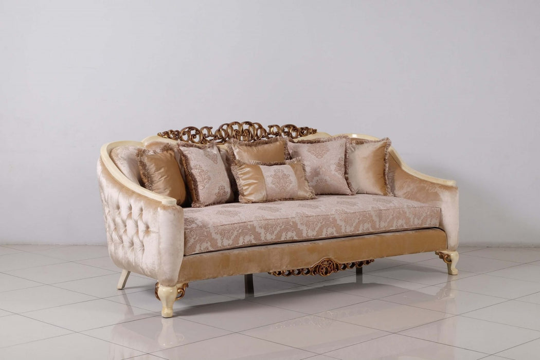 European Furniture - Angelica 3 Piece Living Room Set in Beige & Gold - 45350-3SET - GreatFurnitureDeal