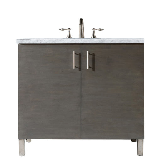 James Martin Furniture - Metropolitan 36" Silver Oak Single Vanity w- 3 CM Carrara Marble Top - 850-V36-SOK-3CAR - GreatFurnitureDeal