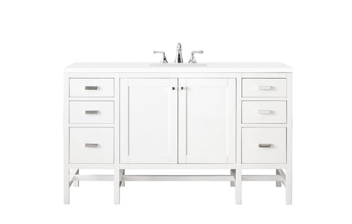 James Martin Furniture - Addison 60" Single Vanity Cabinet , Glossy White, w- 3 CM Classic White Quartz Top - E444-V60S-GW-3CLW - GreatFurnitureDeal