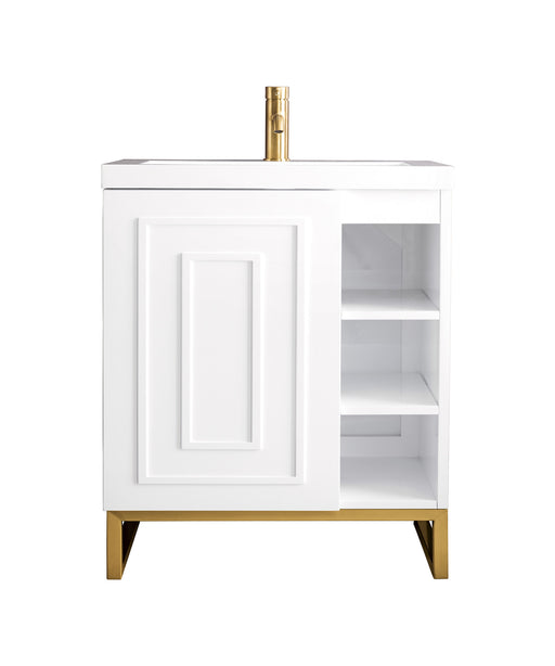 James Martin Furniture - Alicante' 24" Single Vanity Cabinet, Glossy White, Radiant Gold w/White Glossy Composite Countertop - E110V24GWRGDWG - GreatFurnitureDeal