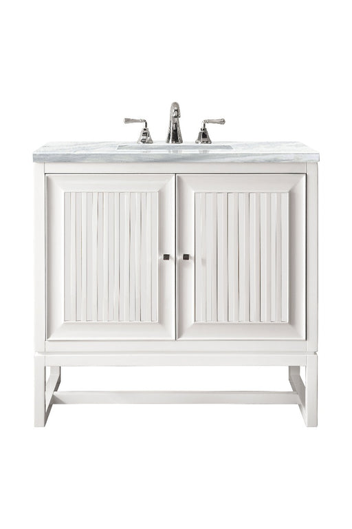James Martin Furniture - Athens 30" Single Vanity Cabinet, Glossy White, w- 3 CM Arctic Fall Solid Surface Countertop - E645-V30-GW-3AF - GreatFurnitureDeal