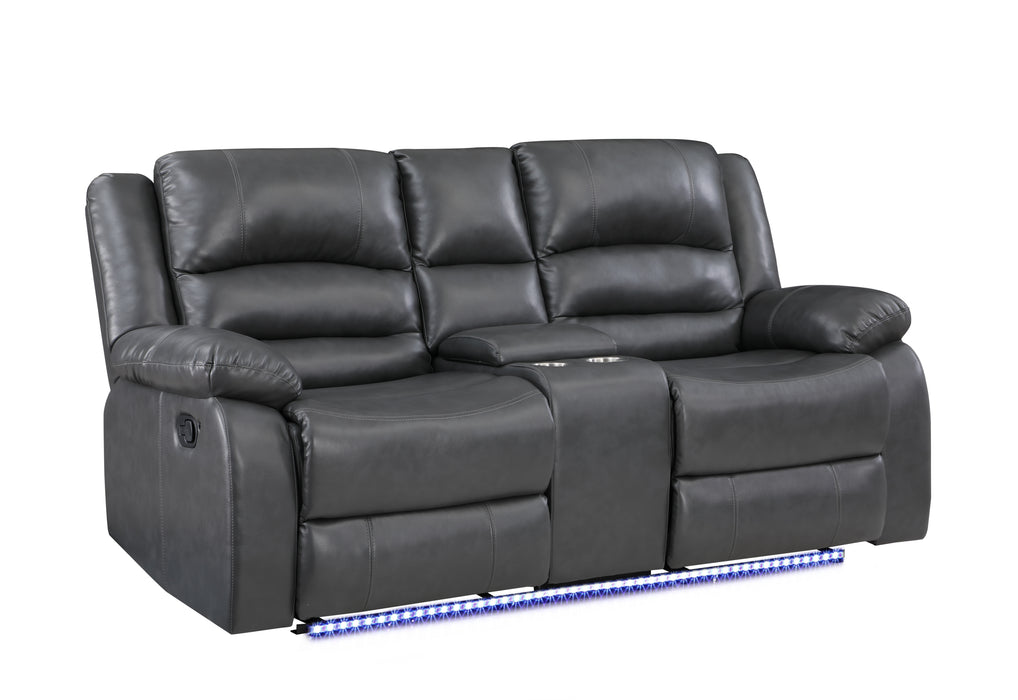 GFD Home - Martin 3 Pc Manual Reclining Sofa set finished with Faux Leather/ Wood in Gray - GreatFurnitureDeal