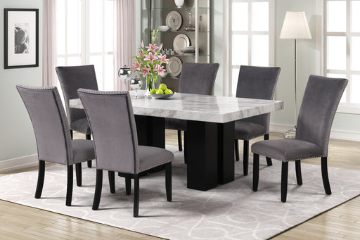 GFD Home - 7-piece Dining Table Set with 1 Faux Marble Dining Rectangular Table and 6 Upholstered-Seat Chairs ,for Dining room and Living Room ,Grey - GreatFurnitureDeal