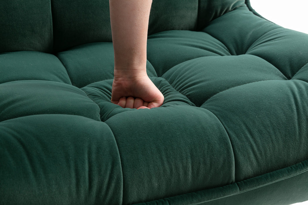 GFD Home - Modern Soft Velvet Fabric Material Large Width Accent Chair Leisure Chair Armchair TV Chair Bedroom Chair With Ottoman Black Legs For Indoor Home And Living Room,Dark Green - GreatFurnitureDeal