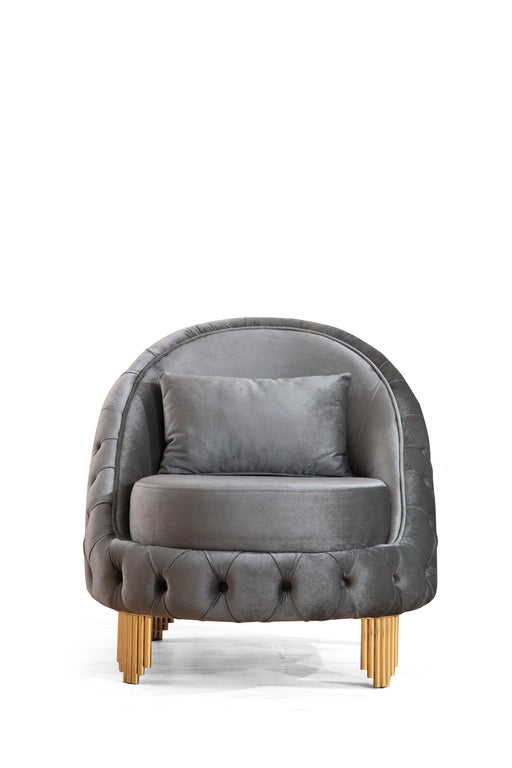 GFD Home - Vanessa Chair Livingroom Set in Grey and Gold with Fabric button-tufted velvet upholstery Finish - GreatFurnitureDeal