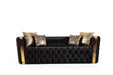 GFD Home - Naomi Button Tufted 3 Pc Sofa Set with Velvet Fabric and Gold Accent in Black - GreatFurnitureDeal