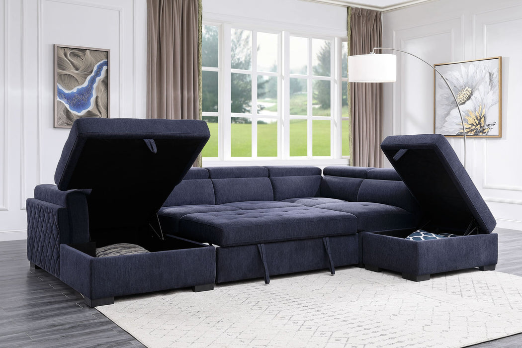 GFD Home - ACME Nekoda Storage Sleeper Sectional Sofa and Ottoman, Navy Blue Fabric 55520 - GreatFurnitureDeal
