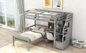 GFD Home - Twin Size Loft Bed with a Stand-alone Bed, Storage Staircase, Desk, Shelves and Drawers, Gray - GreatFurnitureDeal